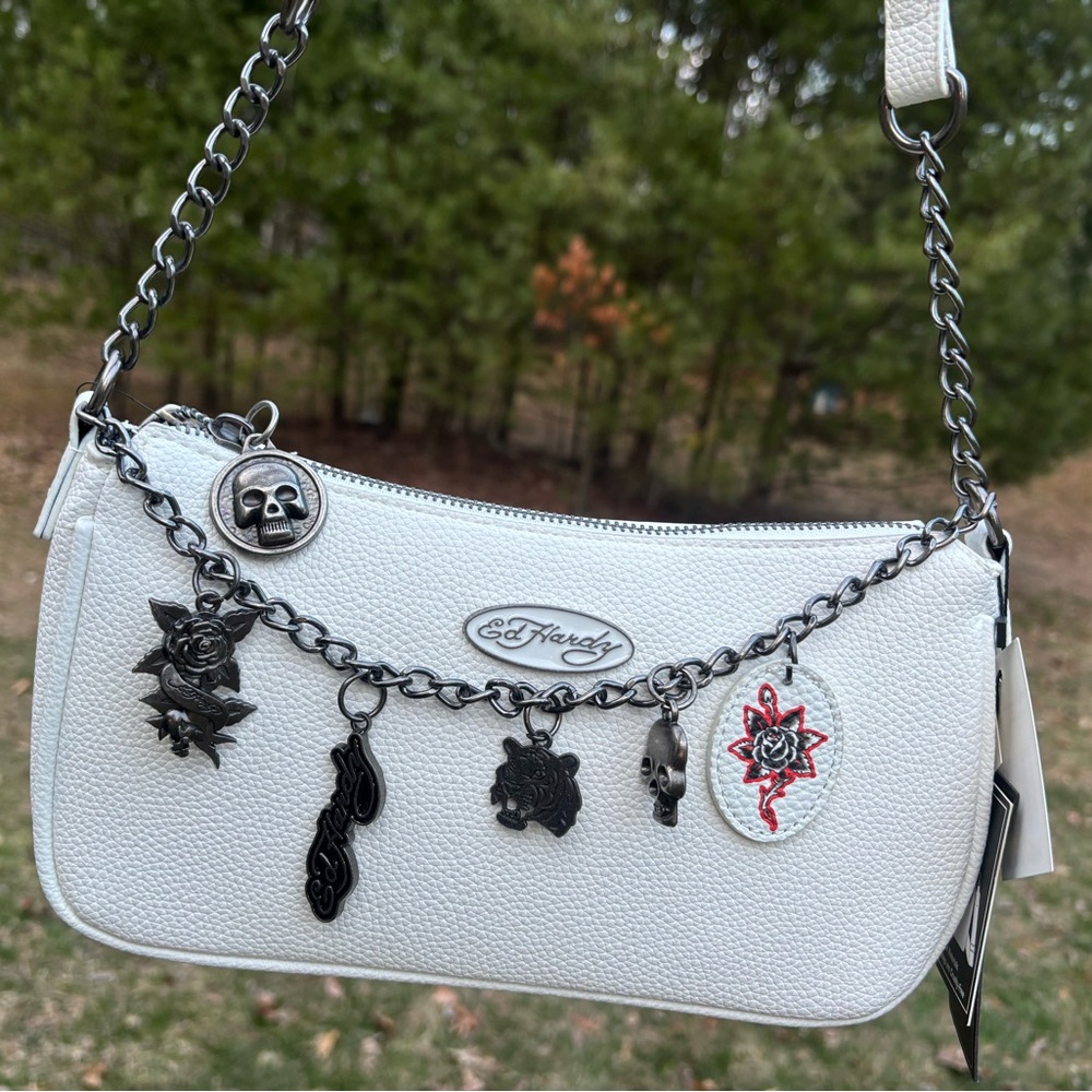 Ed Hardy White Pebbled Crossbody Bag